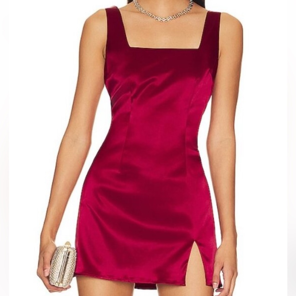 More to Come NEW Red Abigail Satin Square Neck Bodycon Party Mini Dress Size XS
